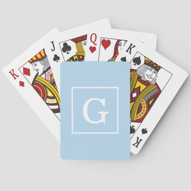 Jeu De Cartes Monogram initial de Powder Blue White Framed (dos)