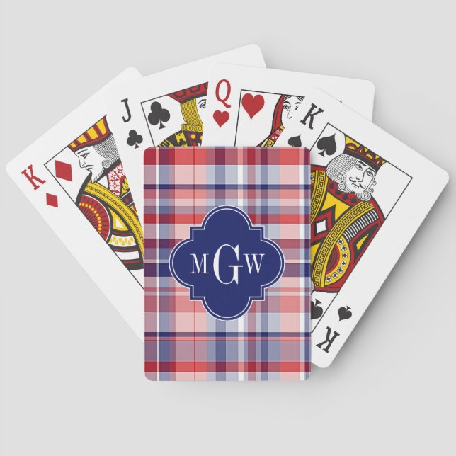 Jeu De Cartes Monograme de Red White Blue Preppy Madras (dos)
