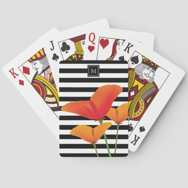Jeu De Cartes Monogramme à rayures noires chic (dos)