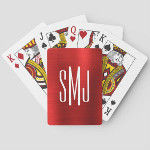 Jeu De Cartes Monogramme à trois lettres en feuille d'Ombre Roug