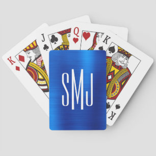 Jeu De Cartes Monogramme À Trois Lettres En Feuille D'or Bleu Ro