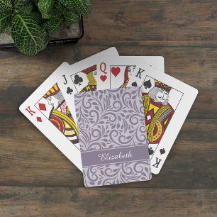 Jeu De Cartes Monogramme Abstrait motif floral élégant pourpre