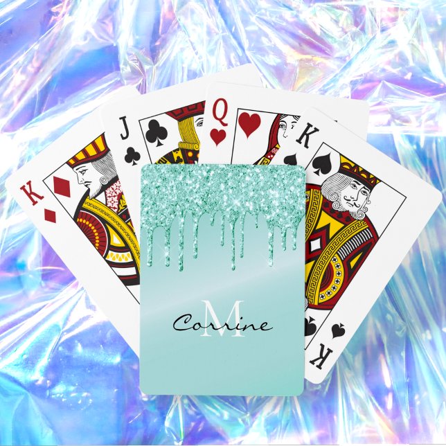 Jeu De Cartes Monogramme Aqua Blue Metallic Driving Parties scin (Créateur téléchargé)