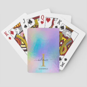 Jeu De Cartes Monogramme arc-en-ciel holographique initiale nom