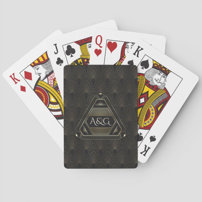 Jeu De Cartes Monogramme Art Déco Gold Black Great Gatsby (dos)