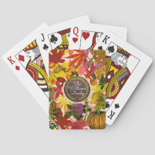 Jeu De Cartes Monogramme Automne Feuilles Collage Bois Vintage