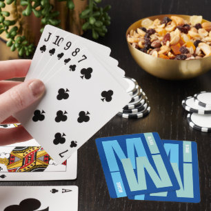 Jeu De Cartes Monogramme bleu 2 tons inversé initial et nom