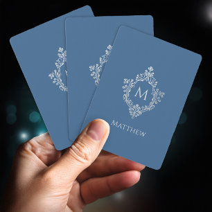 Jeu De Cartes Monogramme bleu classique et nom Elegant Vintage C