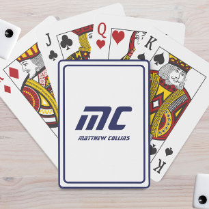 Jeu De Cartes Monogramme Bleu Minimaliste Nom Texte Moderne Homm