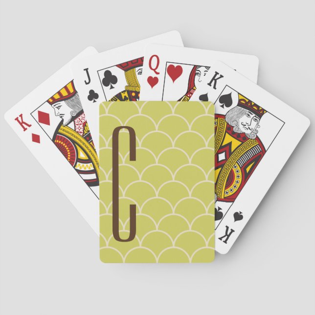 Jeu De Cartes Monogramme Brown sur Motif vert rétro (dos)