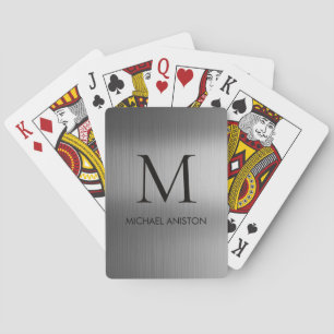 Jeu De Cartes Monogramme chic personnalisé métallisé brossé noir