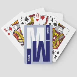 Jeu De Cartes Monogramme cool (initial et nom) bleu