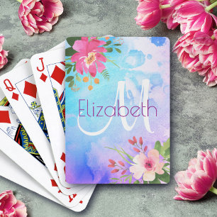 Jeu De Cartes Monogramme d'aquarelle couleur bleu violet moderne