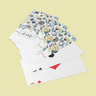 Jeu De Cartes Monogramme d'aquarelle florale gris moderne