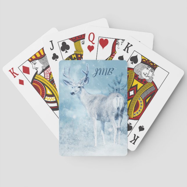 Jeu De Cartes Monogramme de cerfs et pins d'hiver (dos)