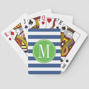Jeu De Cartes Monogramme de coutume de rayures vertes et bleues