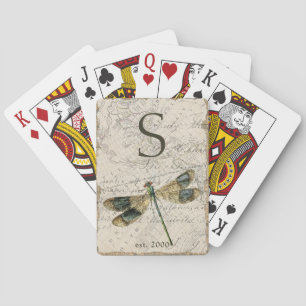 Jeu De Cartes Monogramme de libellule Vintage rustique