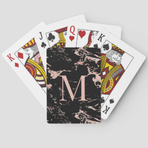 Jeu De Cartes Monogramme de luxe Rose en marbre noir or
