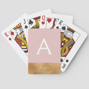 Jeu De Cartes Monogramme de luxe Sparkle Bling d'or rose pâle