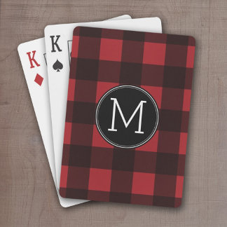Jeu De Cartes Monogramme de Motif de Buffle Noir Rouge Rustique