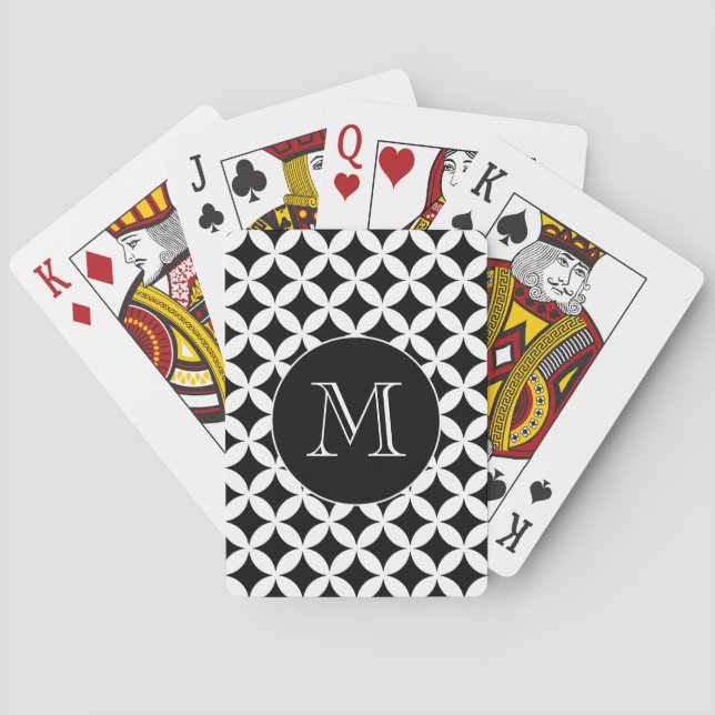 Jeu De Cartes Monogramme de Motif géométrique moderne noir et bl (dos)