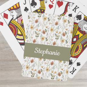 Jeu De Cartes Monogramme de nom à l'aquarelle de fleur sauvage B