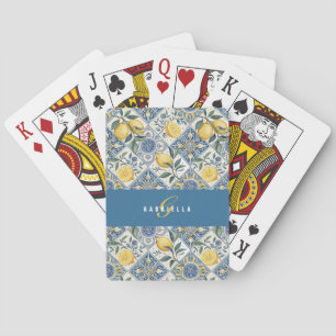 Jeu De Cartes Monogramme de nom aquarelle citron bleu