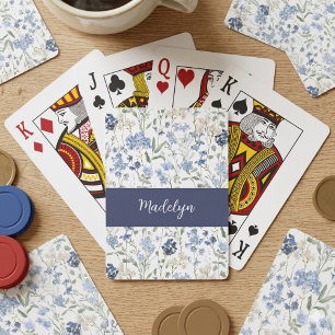 Jeu De Cartes Monogramme de nom aquarelle de fleur sauvage bleue