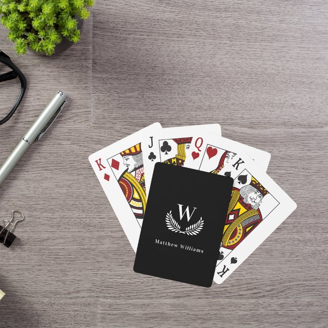 Jeu De Cartes Monogramme de nom de couronne de laurier noir blan (Créateur téléchargé)