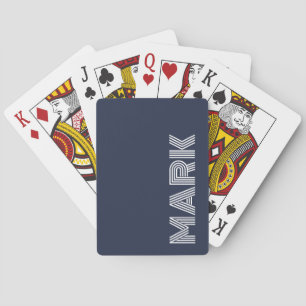 Jeu De Cartes Monogramme de nom moderne rayures bleu foncé et bl
