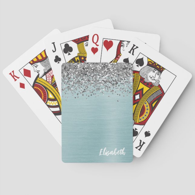 Jeu De Cartes Monogramme de nom pailleté argent métallisé sarcel (dos)