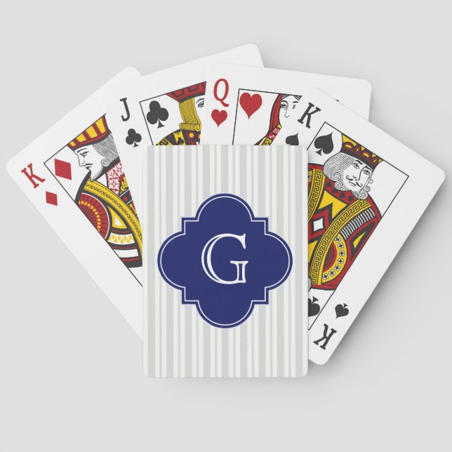 Jeu De Cartes Monogramme de Quatrefoil de la marine à rayures in (dos)