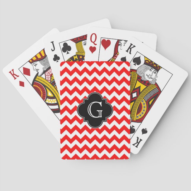 Jeu De Cartes Monogramme de Quatrefoil noir blanc rouge clair Ch (dos)