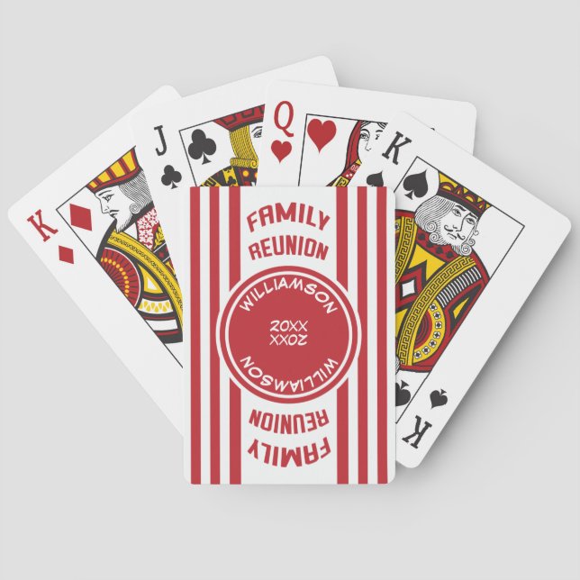 Jeu De Cartes Monogramme de réunion de famille rouge à bande mod (dos)