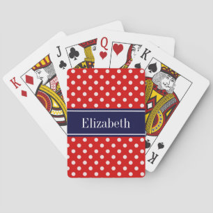 Jeu De Cartes Monogramme de ruban bleu bleu marine Pois rouge