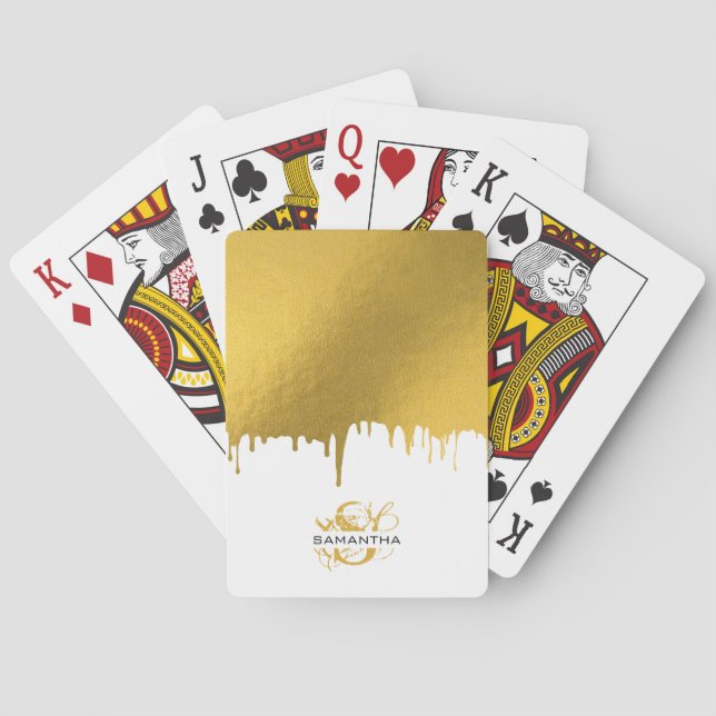 Jeu De Cartes Monogramme de script de lecteur métal or tendance (dos)