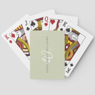 Jeu De Cartes Monogramme de style moderne vert sauge blanc