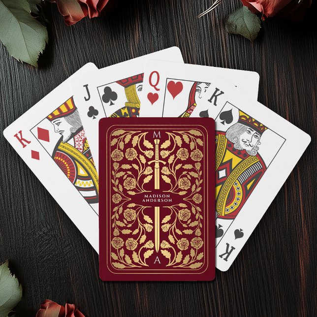 Jeu De Cartes Monogramme d'épée d'or rouge Royal (Créateur téléchargé)