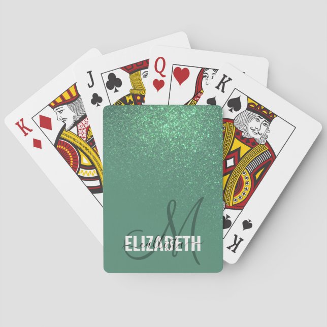 Jeu De Cartes Monogramme diagonal de Parties scintillant verte d (dos)