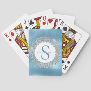 Jeu De Cartes Monogramme Diamants Bleu Métal Brossé Luxueux