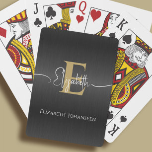 Jeu De Cartes Monogramme d'or en métal brossé noir moderne