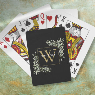 Jeu De Cartes Monogramme d'or noir vert Personnalisé