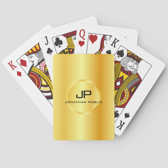 Jeu De Cartes Monogramme d'or personnalisé Modèle élégant modern (dos)