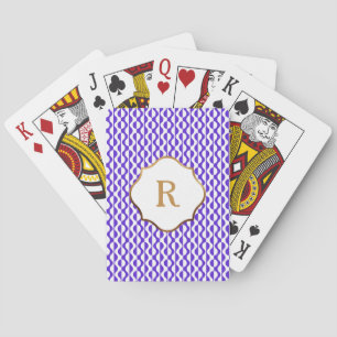 Jeu De Cartes Monogramme doré, motif rétro de vagues violettes e