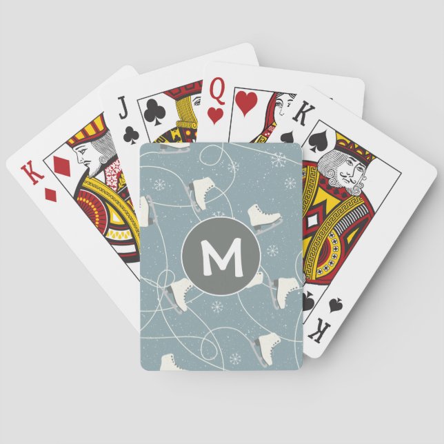 Jeu De Cartes Monogramme du flocon de neige de patinage sur glac (dos)