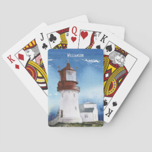 Jeu De Cartes Monogramme du phare océanique moderne Blue Beach