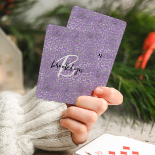 Jeu De Cartes Monogramme écriture Taches de Léopard Argent Viole