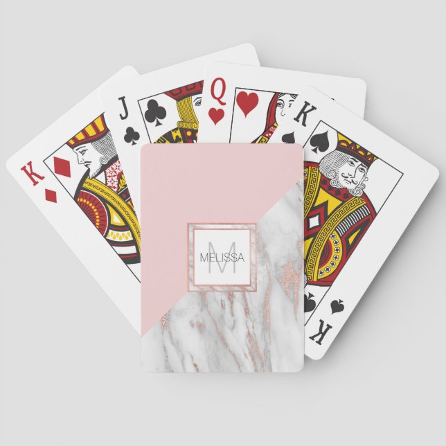 Jeu De Cartes MONOGRAMME élégant de gris de marbre de feuille (dos)