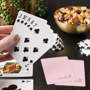Jeu De Cartes Monogramme Élégant Nom Écriture Dorée Rose Pâle