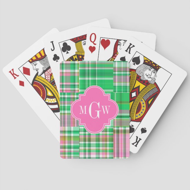 Jeu De Cartes Monogramme Emerald Hot rose Preppwork Madras (dos)